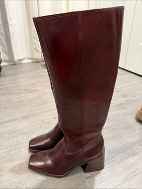 Vince Camuto Tall Leather Heeled Boots in Deep Burgundy